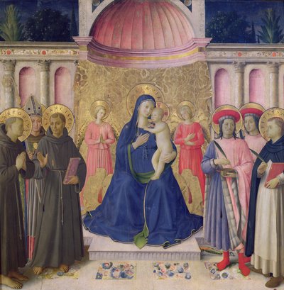 The Bosco ai Frati Altarpiece: The Virgin and Child enthroned with two angels between SS. Anthony of Padua, Louis of Toulouse and Francis and SS. Cosmas and Damian and Peter the Martyr by Fra Angelico